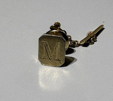Vintage Gold-Tone Monogram "R" Tie Tack with Chain and T-Bar — listing 4