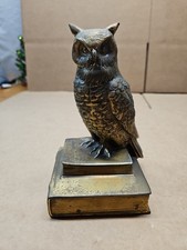 Vintage Solid Brass Owl Bookends, Pair, Handcrafted in Korea — listing 3