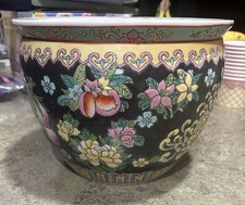 Chinese Hand-Painted Porcelain Fish Bowl Jardinière Planter with Goldfish Interior