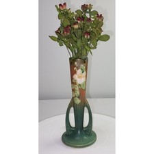Roseville White Rose Two-Handled Vase in Pink/Green — listing 6