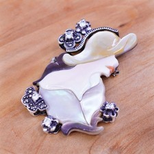 Antique Oval Mother-of-Pearl Cabochon Brooch with Beaded Border and C-Clasp — listing 6