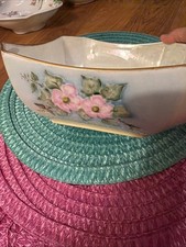 Vintage Lusterware Porcelain Tea Set - Peach & Iridescent White with Silver Trim (Teapot, Sugar Bowl, Cups & Saucers) — listing 4