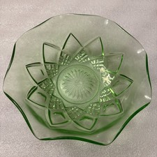 Hazel-Atlas Green Uranium Glass Small Ruffled Bowl, 4.5 inches