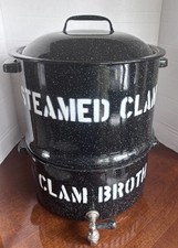 Vintage Savory Enamel Double Lobster Clam Steamer Pot with Broth Spout — listing 3