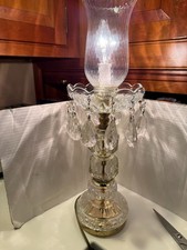 Vintage Tall Buffet Table Lamp with Prism Drops and Pleated Shade