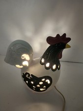 Vintage White Glazed Ceramic Rooster Table Lamp on Wood Base — listing 2