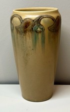 Rookwood Pottery #6253 Geometric Matte Teal Double-Handled Vase, 4.75 in