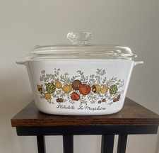Vintage CorningWare Spice of Life "La Marjolaine" Square Casserole Dish with Pyrex Glass Lid — listing 3