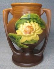 Roseville Water Lily Two-Handled Vase, Brown, 6" (Shape 73-6) — listing 3