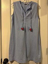 Sleeveless Chambray Denim Shift Dress with Pink Trim and Split Henley Neck — listing 4