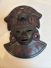 Small Mexican Folk Art Faux Tribal Mask, Hand-Painted Terracotta Wall Mask with Parrots (6.25 x 5 in) — listing 3