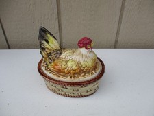 ceramic hen nest Vintage Ceramic Hen on Nest Covered Dish with Basketweave Base — listing 3