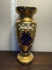 Bohemian Cobalt Blue & 24K Gold Decanter with Cordial Glasses, Hand-Enameled Floral Decor — listing 5
