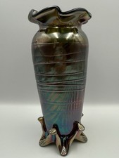 Art Nouveau Iridescent Purple Glass Vase with Applied Tendril Handles — listing 4
