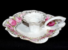 Antique RS Prussia Style Hand-Painted Porcelain Ring Holder Tray with Yellow Roses, Prov Saxe E.S. Germany