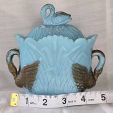 Blue Milk Glass Hen on Nest Covered Dish with White Head — listing 5