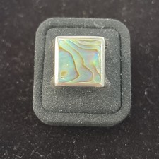 Costume Cocktail Ring with Round Abalone/Mother-of-Pearl Cabochon and Beaded Silver-Tone Setting — listing 2