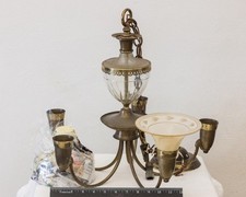 Antique Brass Chandelier Ceiling Fixture Spider / Crossbar Arm Support with Floral Bobeche Fittings — listing 2
