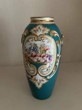 Decorative Porcelain Flared Vase with Ormolu/Brass Rim, Hand-Painted Floral & Bow Motif — listing 4