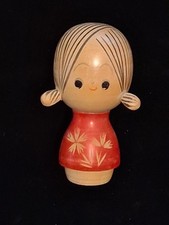 Vintage Japanese Creative (Sosaku) Kokeshi Doll with Red Bow and Plum Blossom Kimono — listing 5
