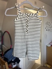 Girls' Tropical Palm Print Sleeveless Romper Playsuit, Size 140 (Age 9/10), Black Ribbed Bodice with Button Detail — listing 5