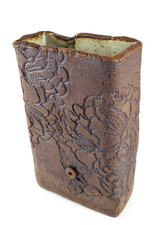 Studio Art Pottery Rectangular Slab-Built Vase with Abstract Textured Design — listing 5