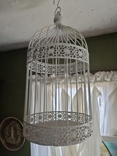 Vintage Victorian Style Painted Metal Domed Bird Cage with Faux Bird & Floral Decor