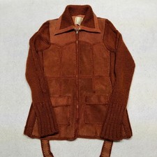 Vintage Suede Front Panel V-Neck Knit Sweater