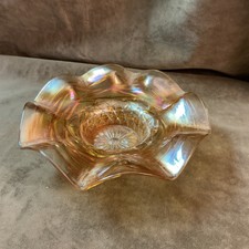 Vintage Marigold Carnival Glass Sunflower Pattern Ruffled Bowl 6" — listing 4