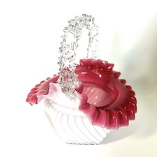 Hand-Blown Art Glass Basket Vase, Cobalt Blue and White Swirl, Murano Style — listing 4