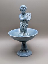 Vintage Cherub Angel Playing Lyre Figurine, Matte White Bisque/Chalkware
