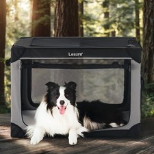 Soft-Sided Collapsible Pet Crate with Mesh Windows and Fleece Pad, Gray/Black, listing 3