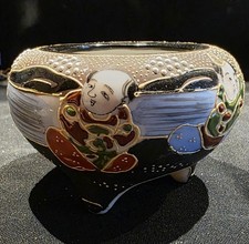Vintage Japanese Satsuma-Style Cobalt Blue Twin-Handled Moriage Vase with Immortal Figures Says 'Made in Japan' or 'Japan' — listing 5