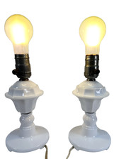 Vintage Mid-Century Milk Glass Boudoir Table Lamp with Fluted Column, Marble Base, and Original Ruffled Tulle Drum Shade — listing 2