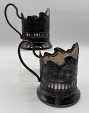 Mixed Lot of 8 Vintage Tea Glass Holders (Podstakanniks) — Silver Plate & Filigree — listing 5