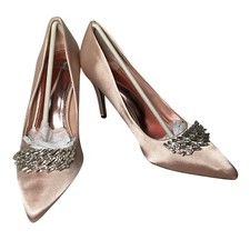 Rag & Co Handcrafted Burgundy Satin Bow Pointed-Toe T-Strap Heels