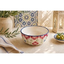 Signature Housewares Stoneware Cereal Bowl Blue Red Boho Pattern