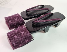 Japanese Koppori Geta Lacquered Wooden Sandals with Orange Hanao Strap, Black with Red Interior, in Original Box — listing 2