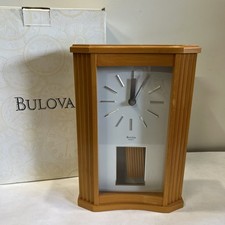 Vintage Quartz Wood Mantel Clock with Roman Numeral Dial and Ornate Brass Corners — listing 4