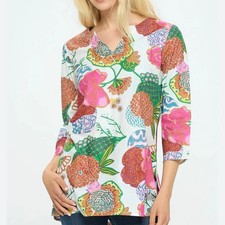 Dolma Blue Floral Block-Print Cotton Blouse, Size S — listing 4