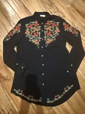 Tasha Polizzi Collection Women's Chambray Denim Tunic Shirt with Floral Lace Patchwork, Size S — listing 2