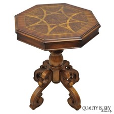 Round Pedestal Bedside Table with Marquetry Sunburst Inlay Top