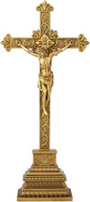 Ornate Standing Table Cross with Beveled Mirror Inlay and Scroll Accents — listing 5
