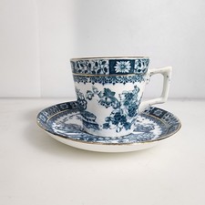 White Porcelain Footed Teacup with Embossed White Scrollwork Border and Platinum Trim — listing 2