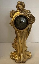 Antique Figural Spelter Lady Table Lamp with Two Floral Milk Glass Shades L. & F. Moreau