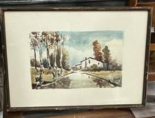 Framed Watercolor-Style Print of Waterfront Mansion with Sailboat — listing 6