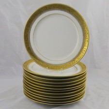 Vintage Gold-Encrusted Rim Porcelain Dinner Plate with Central Urn & Floral Motif — listing 5