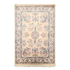 Hand-Knotted Indo-Persian Wool Area Rug with Red Field and Navy Border, All-Over Floral Design — listing 2