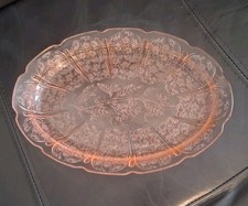 Pink Depression Glass Plates, Group of Two Patterns (Floral Panel & Ribbed/Fluted) — listing 3