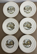 Harkerware Currier & Ives Dessert Set - 4 Small Plates, 1 Larger Plate & Cake Server (The Farmer's Home Winter / A Home in the Wilderness) — listing 2